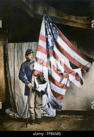 CIVIL WAR: SOLDIER. /nThe flag bearer of the 8th Pennsylvania Reserves. Oil over a photograph. Stock Photo