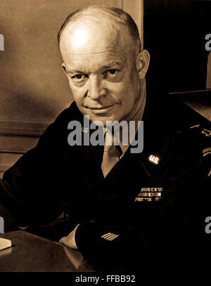 General Dwight D. Eisenhower, Supreme Allied Commander, at his headquarters in the European theater of operations.  He wears the five-star cluster of the newly-created rank of General of the Army.  February 1, 1945. Stock Photo