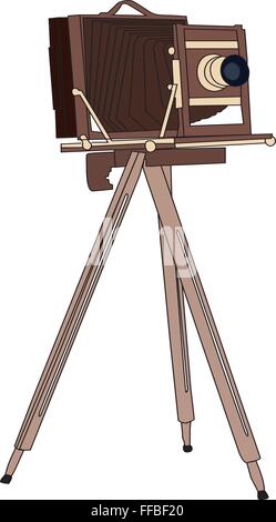 Wooden classic retro camera on tripod Vector illustration Stock Vector