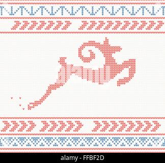 Christmas knitted pattern with jumping goat or deer or sheep. New year's vector illustration Stock Vector