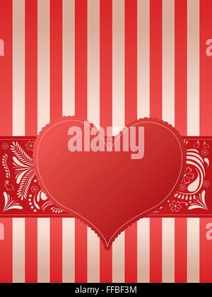 Valentine's Card with heart, floral design and lines Stock Vector