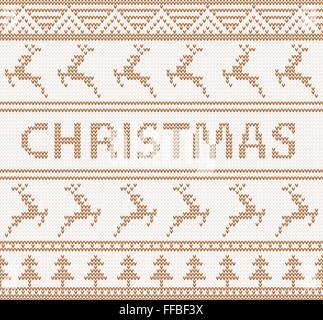 Christmas knitted pattern with deers in scandinavian style. seamless Stock Vector