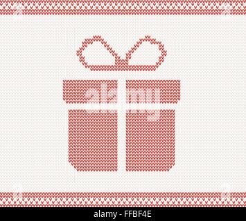 Knitted gift box. vector illustration in Norwegian style Stock Vector