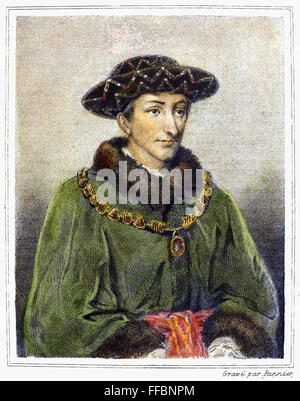 CHARLES VII (1403-1461). /nKing of France, 1422-1461. Steel engraving, French, 1838, after the painting by Henri Lehmann (1814-1882). Stock Photo