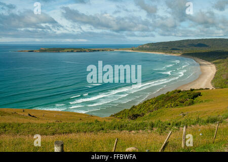 Tautuku Bay from Florence Hill Lookout, the Catlins, South Otago, New Zealand Stock Photo