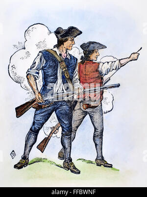 MINUTEMEN, 1770s. /nLithograph, American, late 19th century. Stock Photo