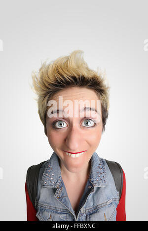 funny happy womans caricature portrait  funny happy caricature portrait caricature caricature comic expression expressive expres Stock Photo