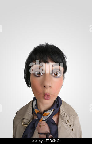 funny happy womans caricature portrait Stock Photo