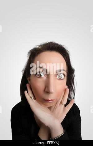 funny happy womans caricature portrait Stock Photo