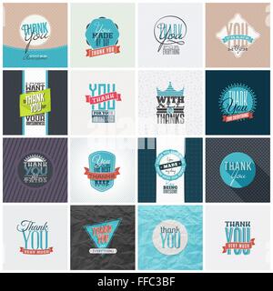Collection of 16 vintage Thank You card designs. Well structured vector file with each card template on separate layer. Stock Vector