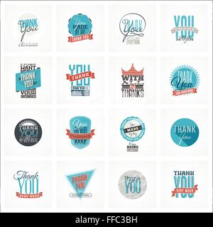Collection of 16 vintage Thank You card designs. Well structured vector file with each card template on separate layer. Stock Vector