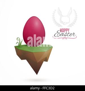 Easter card design with abstract,  low-poly floating island and easter egg Stock Vector