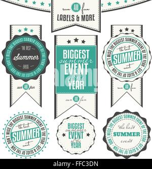Collection of Summer Events Related Vintage Labels Stock Vector