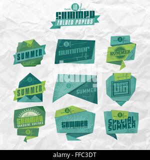 Set of origami styled summer related labels Stock Vector