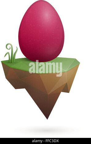 Easter card design with abstract,  low-poly floating island and easter egg Stock Vector