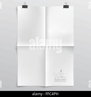 Realistic, Clean Vector Folded Paper Template with Paper Clips and Shadow - Layered, Organized Vector File Stock Vector