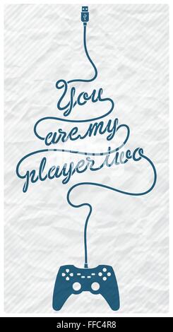 Gamepad with Cable in the Shape of a Text Message on Textured Paper Background Stock Vector