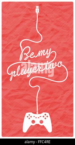 Gamepad with Cable in the Shape of a Text Message on Textured Paper Background Stock Vector