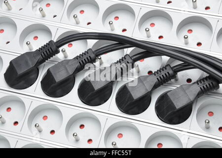 Electrical cords with power strips Stock Photo