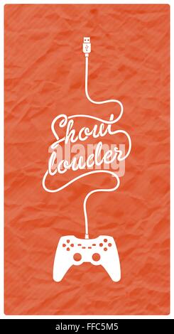 Gamepad with Cable in the Shape of a Text Message on Textured Paper Background Stock Vector