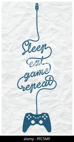 Gamepad with Cable in the Shape of a Text Message on Textured Paper Background Stock Vector