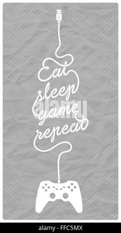 Gamepad with Cable in the Shape of a Text Message on Textured Paper Background Stock Vector