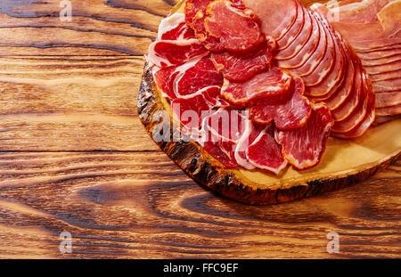 Tapas Iberico ham and lomo sausage from Spain Stock Photo