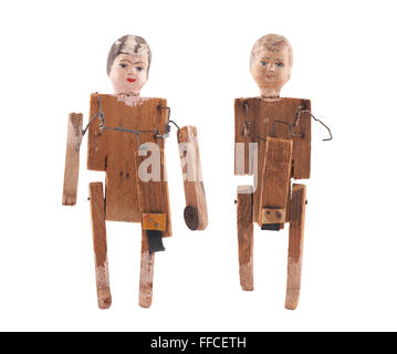 Vintage wooden dolls isolated on white background with clipping path Stock Photo