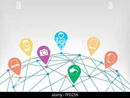 Connected devices with IoT (internet of everything) and network Stock Vector