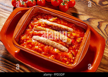 Tapas pisto con tomate ratatouille and sausage from Spain Stock Photo