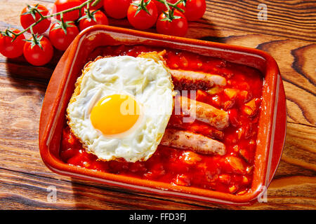 Tapas pisto con tomate ratatouille egg and sausage from Spain Stock Photo
