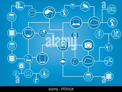Computer network of connected devices vector background Stock Vector