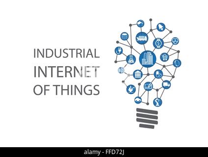 Industrial internet of things (industry 4.0) vector illustration. New business ideas by using digital technology concept. Stock Vector