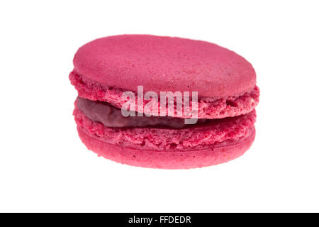 one pink macaroon isolated on white Stock Photo
