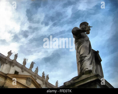 St Peter holding the golden key to heaven in the Vatican square, Rome Stock Photo