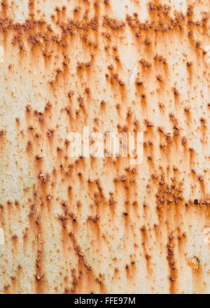 Lots of rust spots and marks on white painted metal surface. Stock Photo