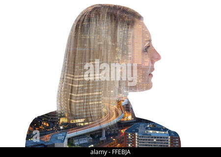 Business woman businesswoman career success successful manager city double exposure leadership Stock Photo