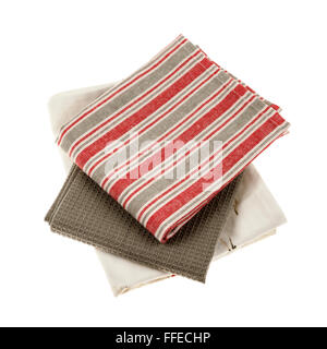 Set of kitchen towels in natural colors isolated on white background Stock Photo