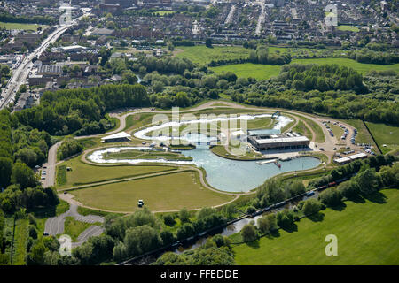 An aerial view of the Lee Valley White Water Centre, constructed for the 2012 Summer Olympics in London Stock Photo