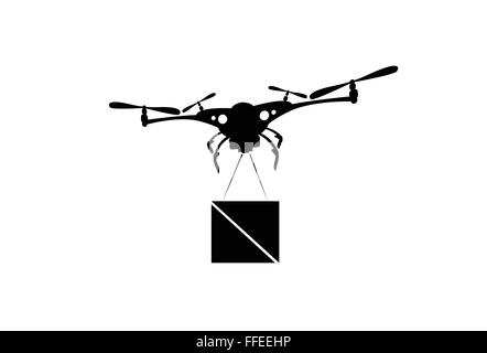 Drone Flying Delivery Air Package Shipment Carry Quadrocopter Isolated Logo Stock Vector