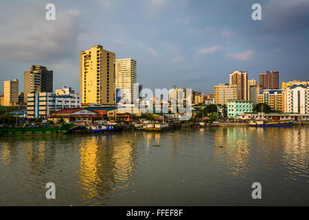 Buildings along the Pasig River, seen from Fort Santiago, in Intramuros, Manila, The Philippines. Stock Photo