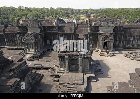 General view over a lower gallery from the Bakan, Angkor Wat temple, near Siem Reap, Cambodia, Asia. Stock Photo