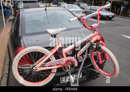 Bike,bicycle on back of  car in Devonport,Auckland, Stock Photo