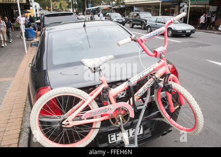 Bike,bicycle on back of  car in Devonport,Auckland, Stock Photo