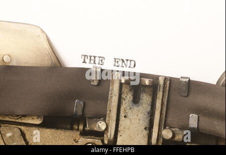 words the end  written on old typewriter Stock Photo