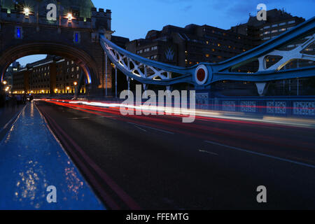 Light Trails on Tower Bridge in London Stock Photo - Alamy