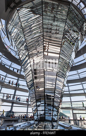 interior view of glas dome designed by Norman Foster with double-helix spiral ramps in Reichstag building, Berlin, Germany Stock Photo