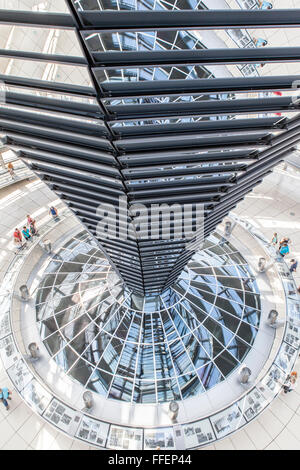 interior view of glas dome designed by Norman Foster with double-helix spiral ramps in Reichstag building, Berlin, Germany Stock Photo