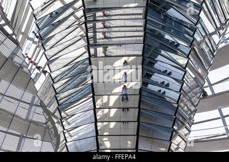 interior view of glas dome designed by Norman Foster with double-helix spiral ramps in Reichstag building, Berlin, Germany Stock Photo