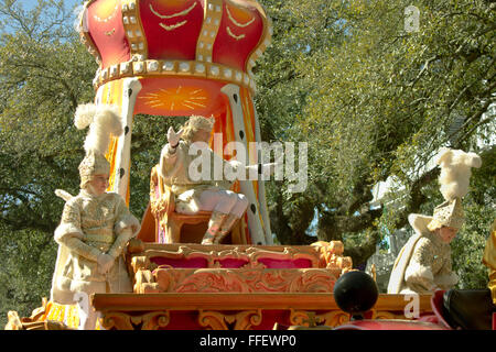 King of Rex on his float in the Rex Parade, Mardi Gras day, New Orleans. Stock Photo